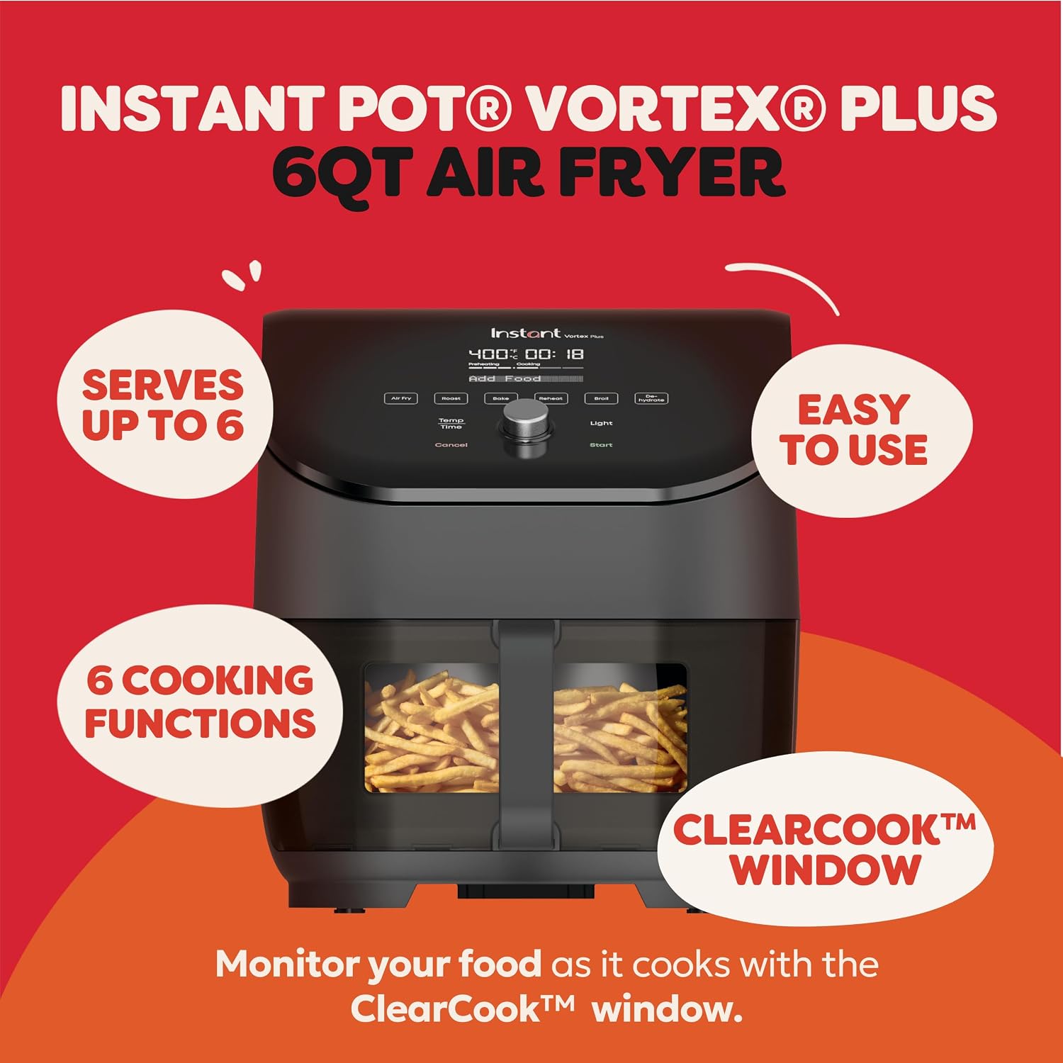 Instant Vortex Plus 6-Quart Air Fryer with ClearCook