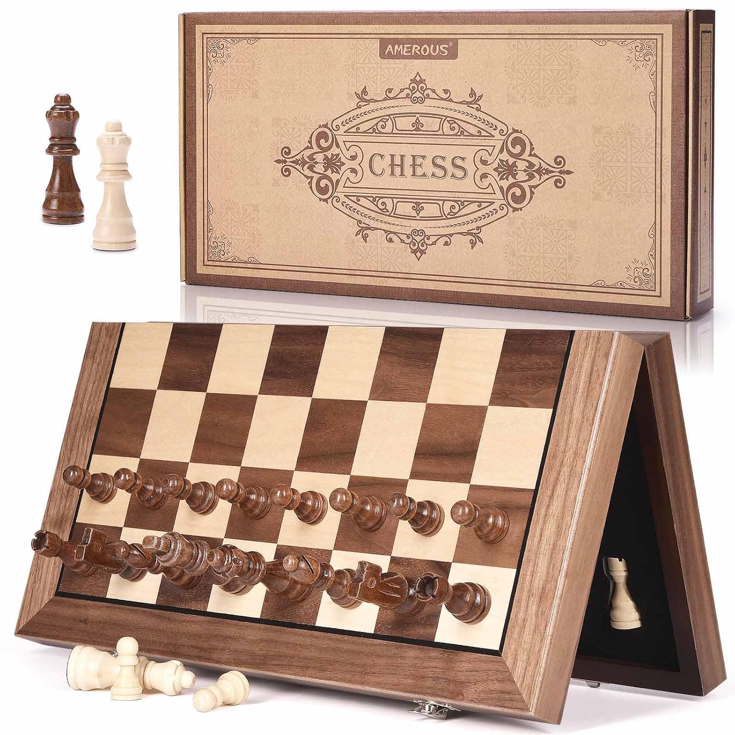 AMEROUS 15-inch Magnetic Wooden Chess Set