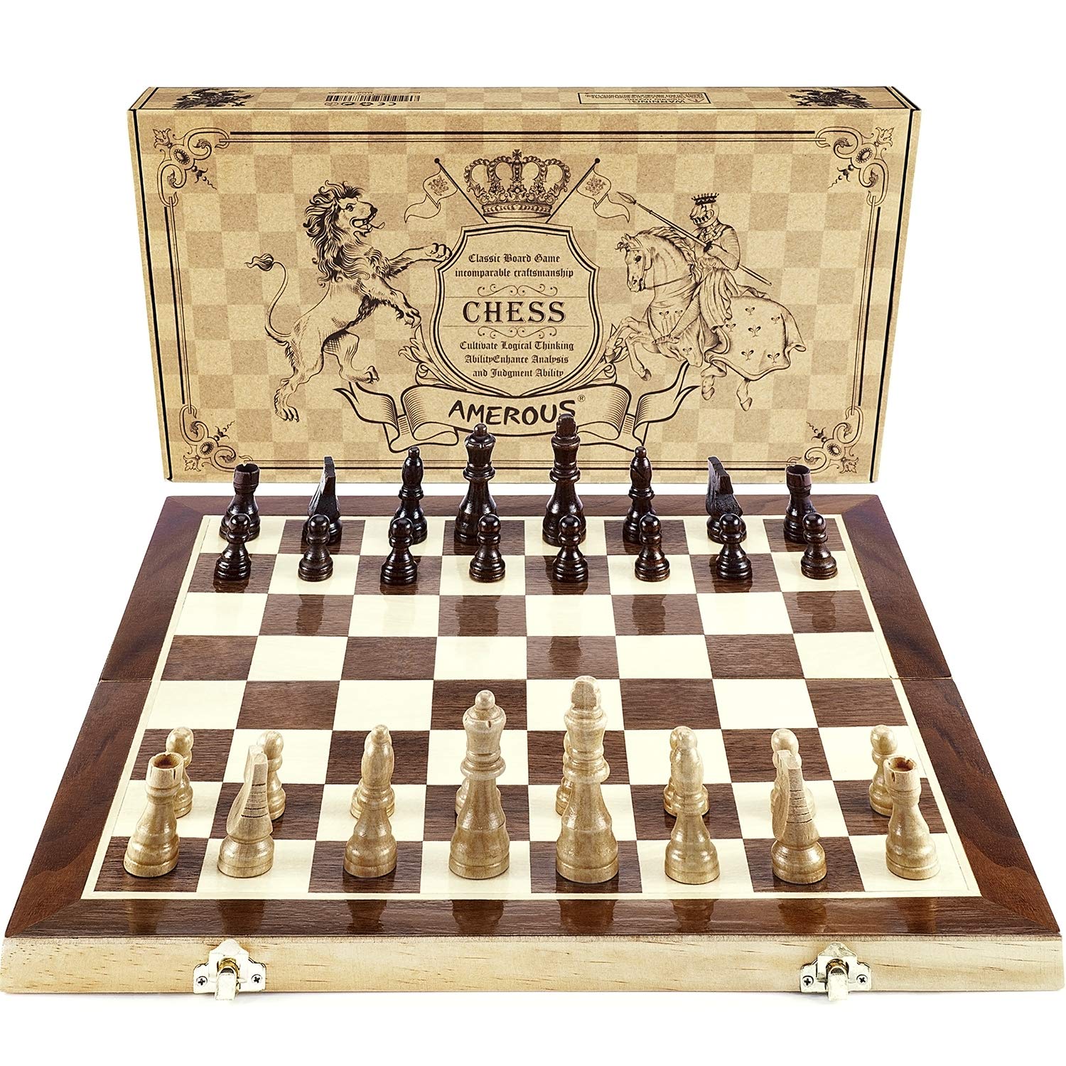 AMEROUS 15-inch Magnetic Wooden Chess Set