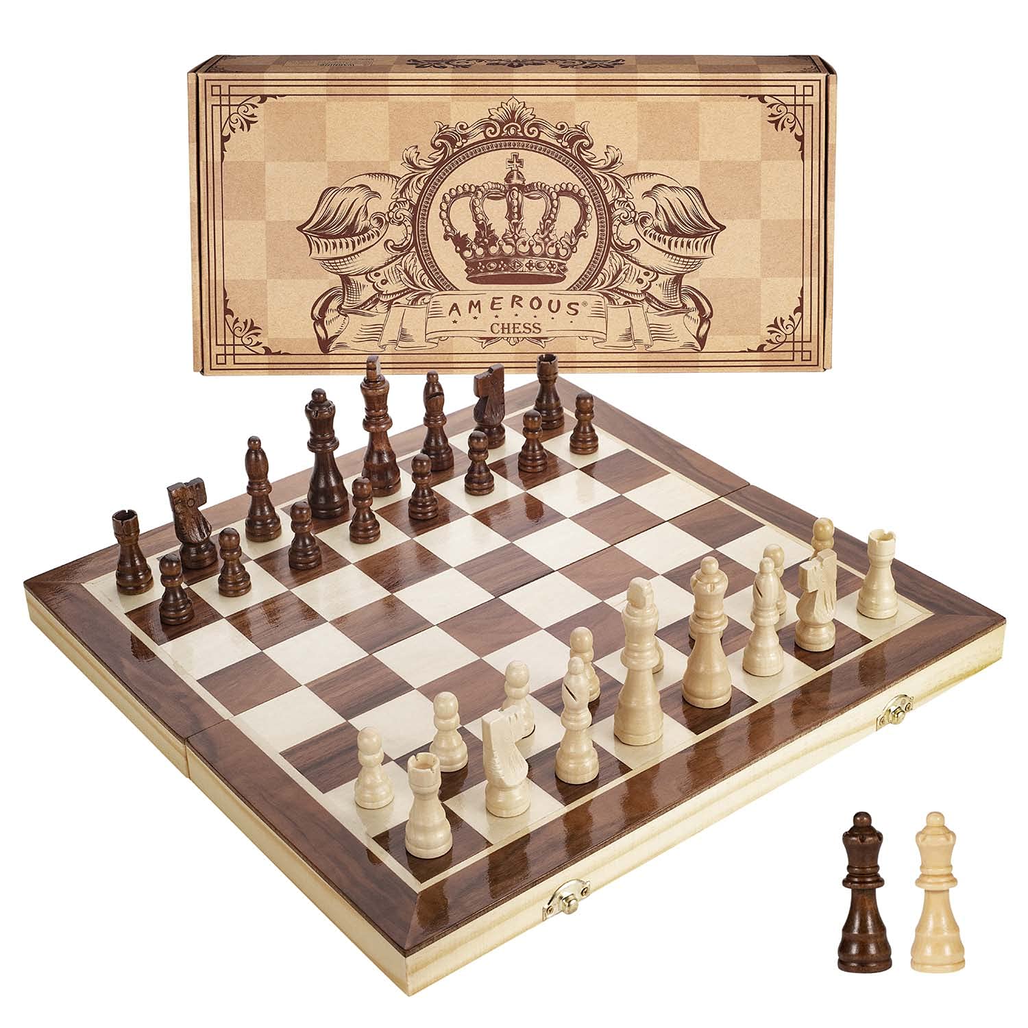 AMEROUS 15-inch Magnetic Wooden Chess Set