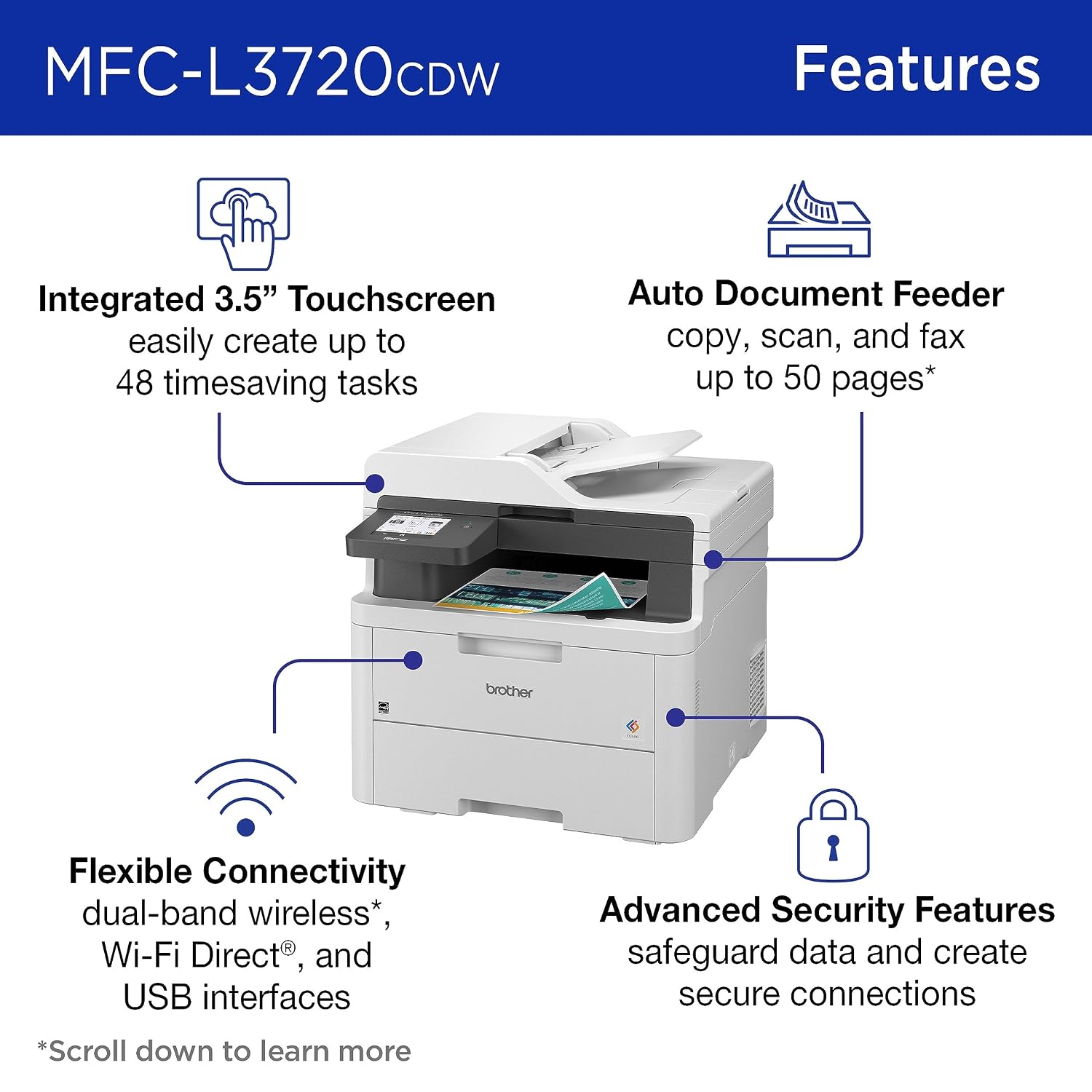 Brother MFC-L3720CDW Wireless Color Laser Printer with Scanner