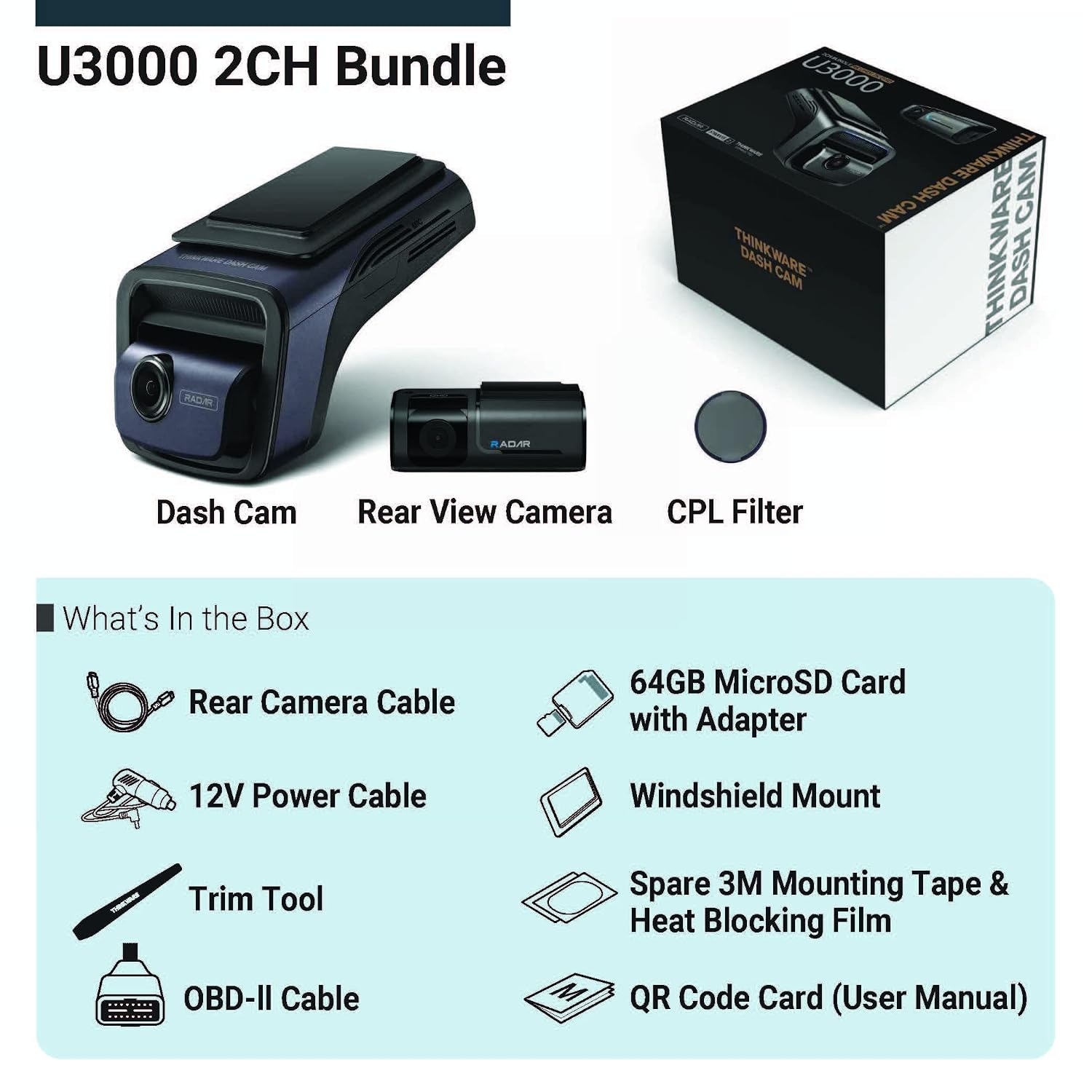 Thinkware U3000 4K Dash Cam Front and Rear 2CH