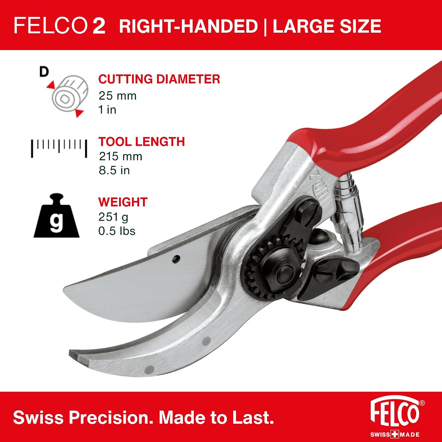Felco F2 Pruning Shears 9.25-inch Swiss-Made Bypass Garden Clippers