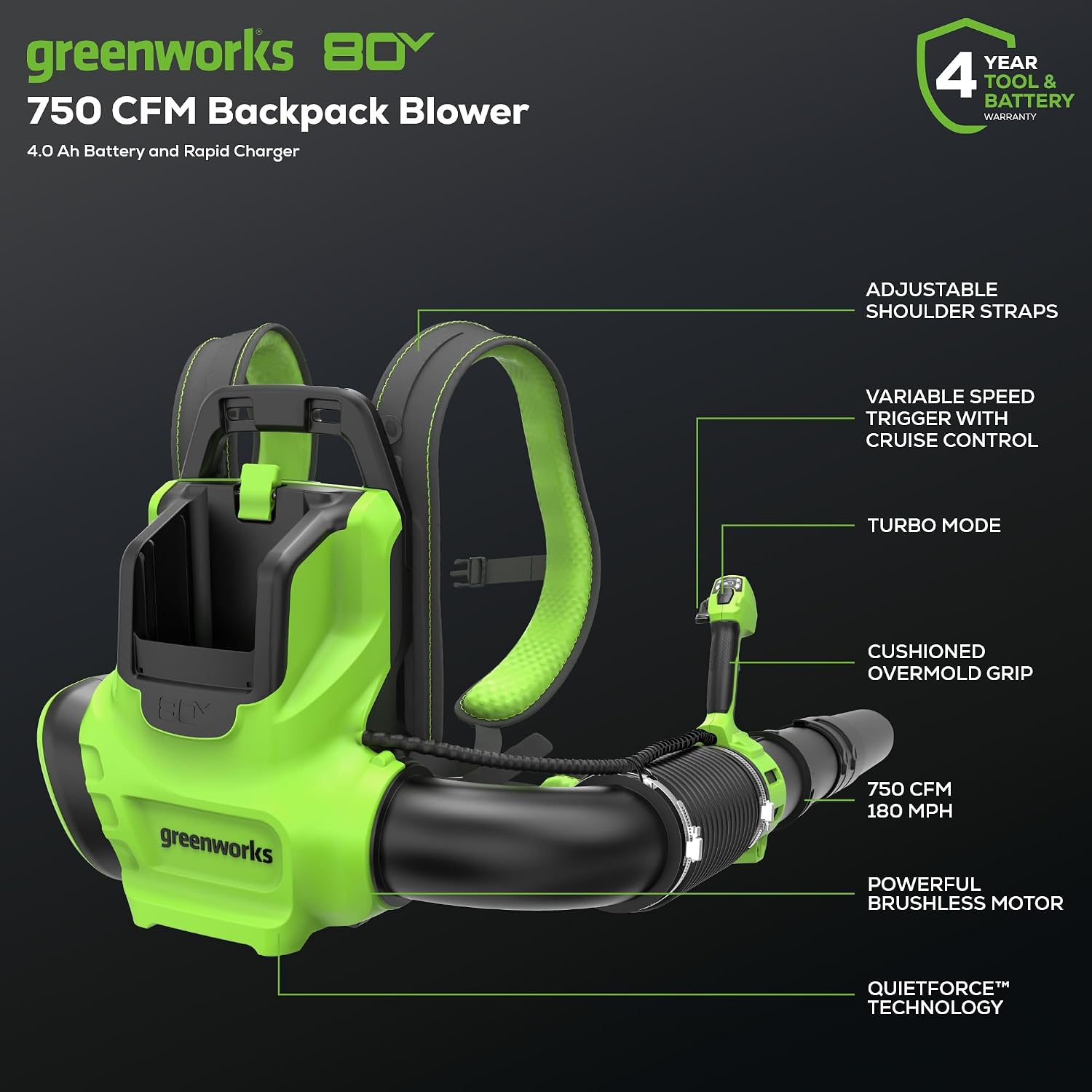 Greenworks 80V Backpack Leaf Blower
