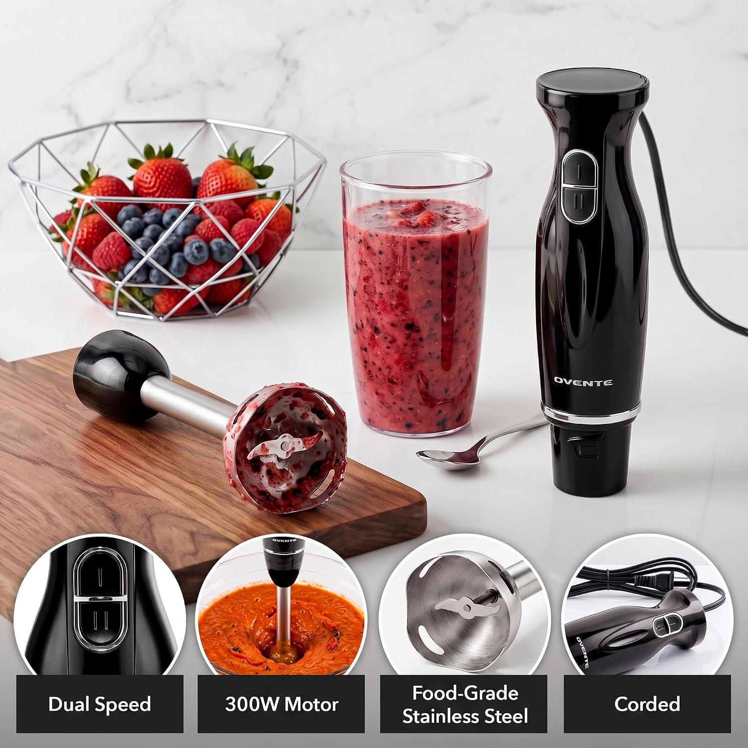 OVENTE Electric Corded Immersion Blender