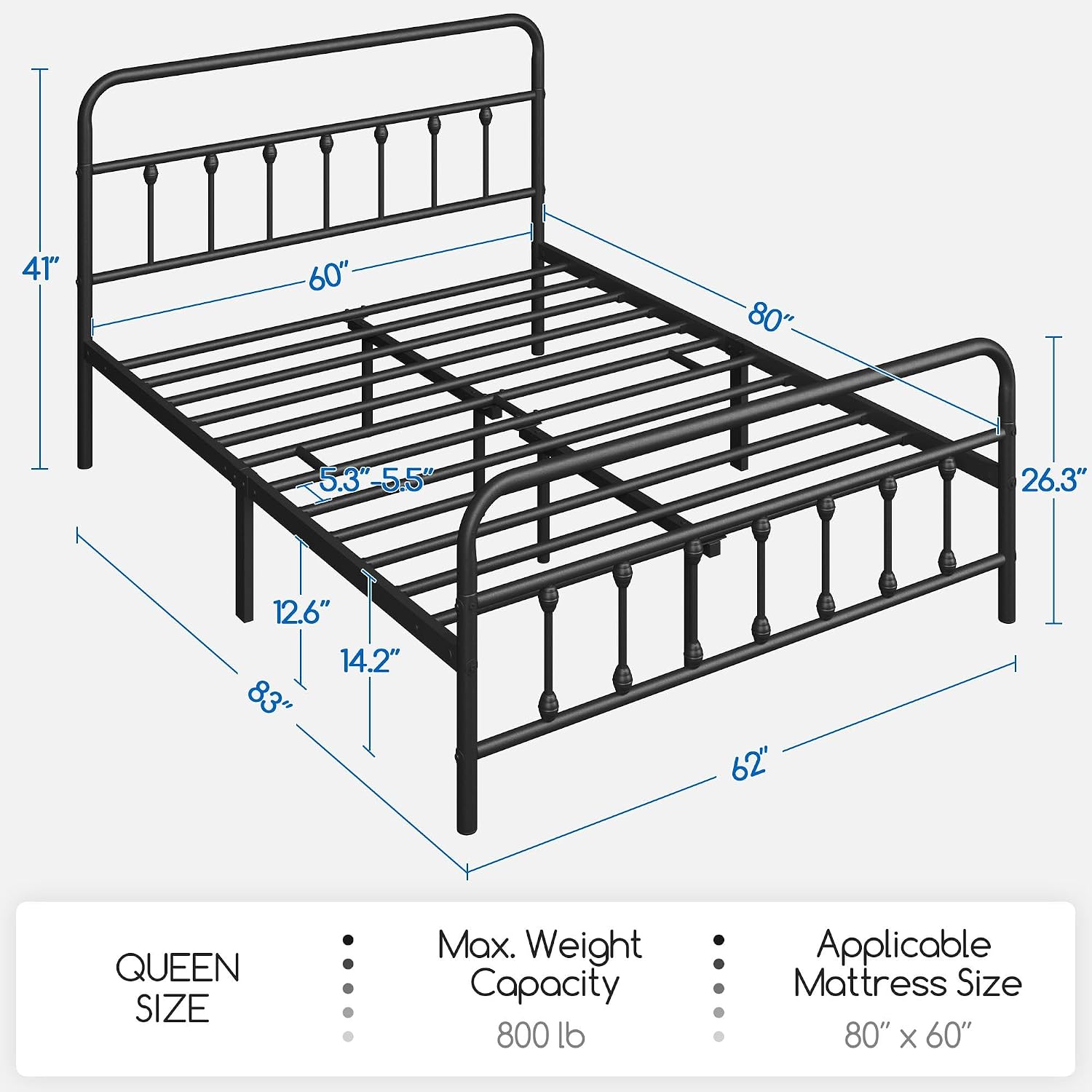 Yaheetech Victorian Vintage Queen Metal Platform Bed Frame