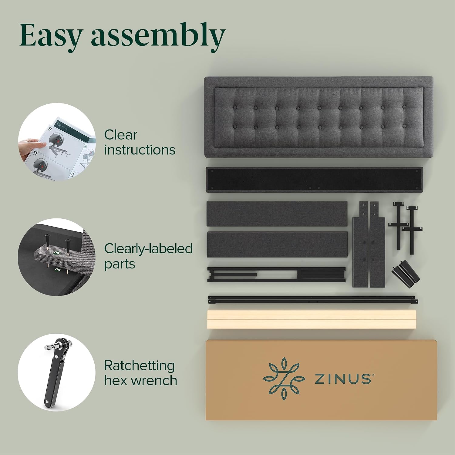 Zinus Dachelle Upholstered Platform Bed Frame, Dark Grey, Queen