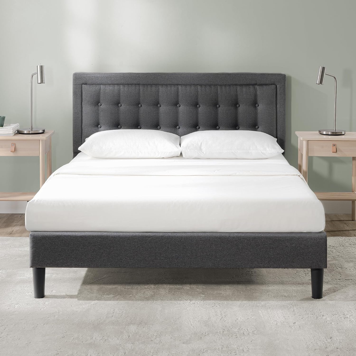 Zinus Dachelle Upholstered Platform Bed Frame, Dark Grey, Queen